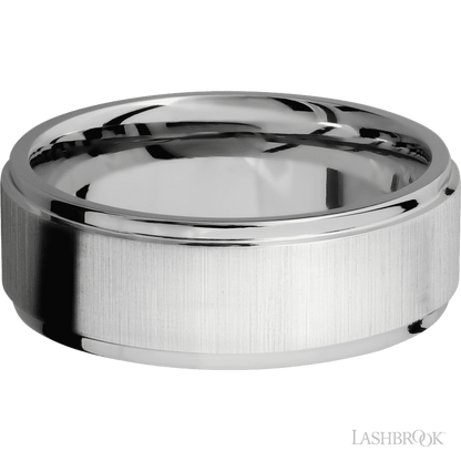 8 mm wide Flat Grooved Edges 14K White Gold band.