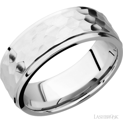 8 mm wide Flat Grooved Edges 14K White Gold band.