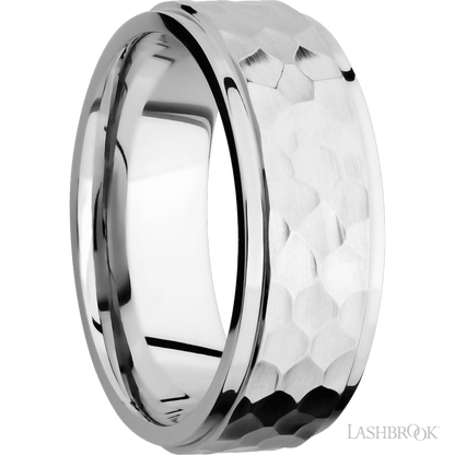 8 mm wide Flat Grooved Edges 14K White Gold band.
