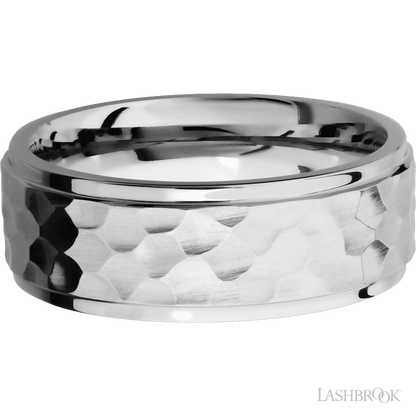 8 mm wide Flat Grooved Edges 14K White Gold band.