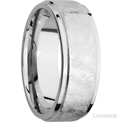 8 mm wide Flat Grooved Edges 14K White Gold band.
