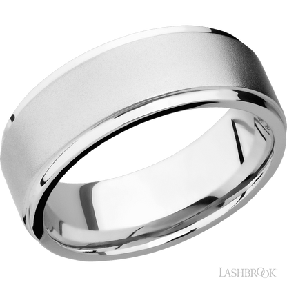 8 mm wide Flat Grooved Edges 14K White Gold band.