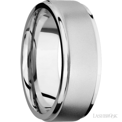 8 mm wide Flat Grooved Edges 14K White Gold band.