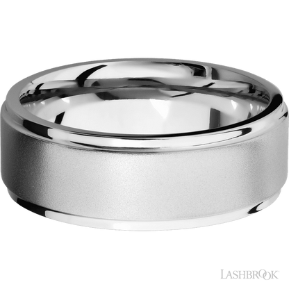 8 mm wide Flat Grooved Edges 14K White Gold band.