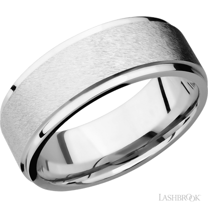 8 mm wide Flat Grooved Edges 14K White Gold band.