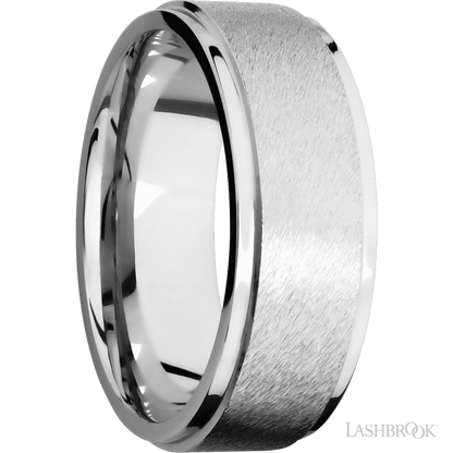 8 mm wide Flat Grooved Edges 14K White Gold band.