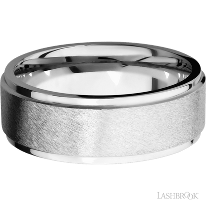 8 mm wide Flat Grooved Edges 14K White Gold band.