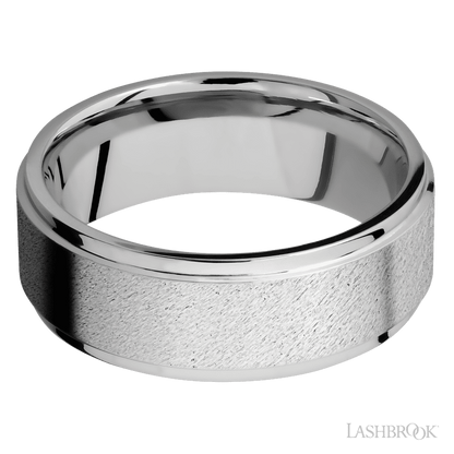 8 mm wide Flat Grooved Edges 14K White Gold band.