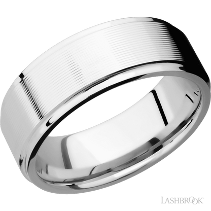 8 mm wide Flat Grooved Edges 14K White Gold band.