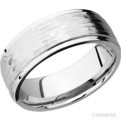 8 mm wide Flat Grooved Edges 14K White Gold band.
