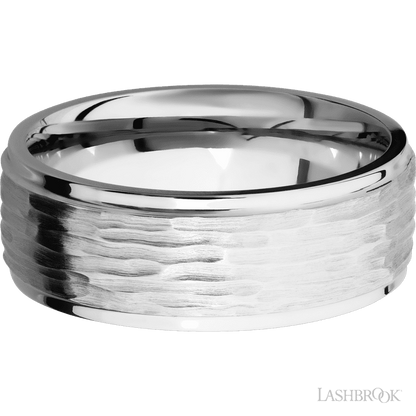 8 mm wide Flat Grooved Edges 14K White Gold band.