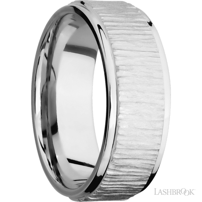 8 mm wide Flat Grooved Edges 14K White Gold band.