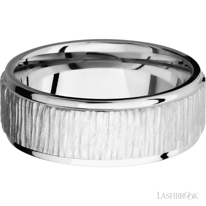 8 mm wide Flat Grooved Edges 14K White Gold band.