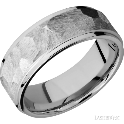 8 mm wide Flat Grooved Edges 14K White Gold band.
