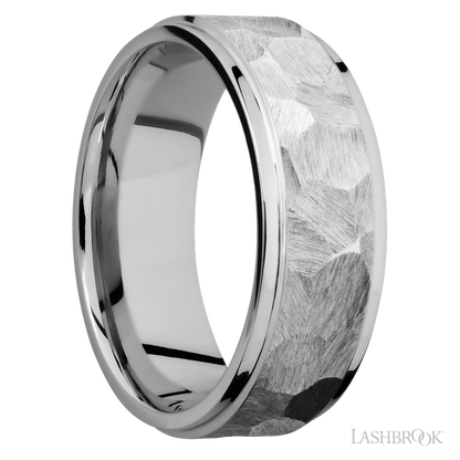 8 mm wide Flat Grooved Edges 14K White Gold band.
