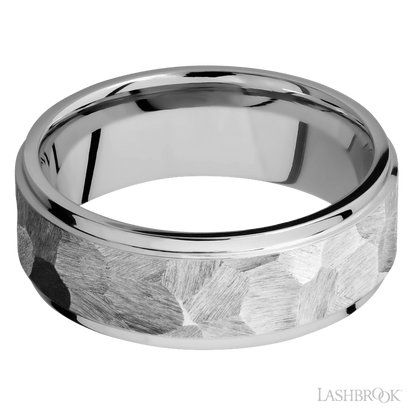 8 mm wide Flat Grooved Edges 14K White Gold band.
