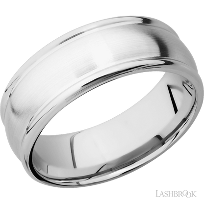8 mm wide Domed Rounded Edges 14K White Gold band.