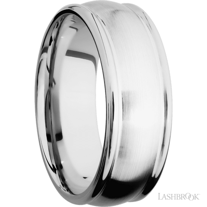 8 mm wide Domed Rounded Edges 14K White Gold band.
