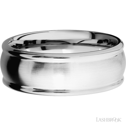 8 mm wide Domed Rounded Edges 14K White Gold band.
