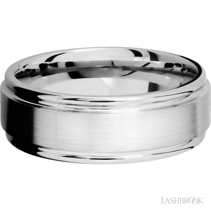 8 mm wide Flat Rounded Edges 14K White Gold band.