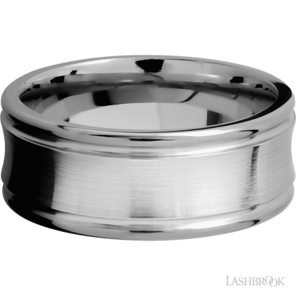 9 mm wide Concaved Center Round Edges 14K White Gold band.