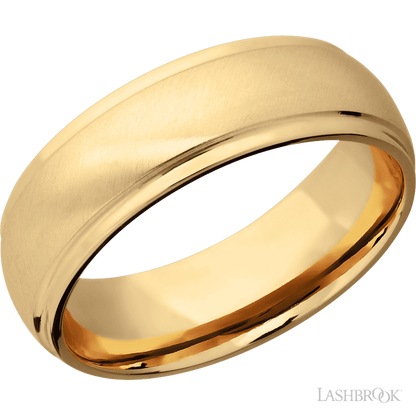 7 mm wide Domed Stepped Down Edges 14K Yellow Gold band.