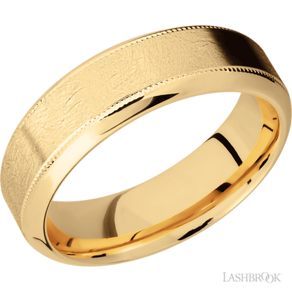 7 mm wide High Bevel Milgrain 14K Yellow Gold band.