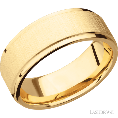 8 mm wide Flat Grooved Edges 14K Yellow Gold band.