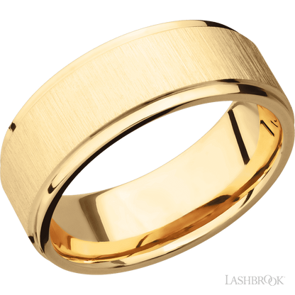 8 mm wide Flat Grooved Edges 14K Yellow Gold band.