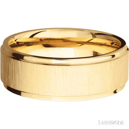 8 mm wide Flat Grooved Edges 14K Yellow Gold band.