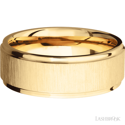 8 mm wide Flat Grooved Edges 14K Yellow Gold band.