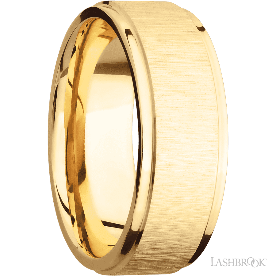 8 mm wide Flat Grooved Edges 14K Yellow Gold band.