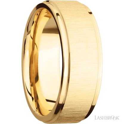 8 mm wide Flat Grooved Edges 14K Yellow Gold band.