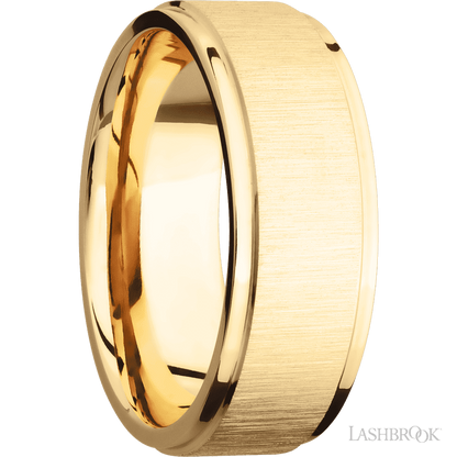 8 mm wide Flat Grooved Edges 14K Yellow Gold band.