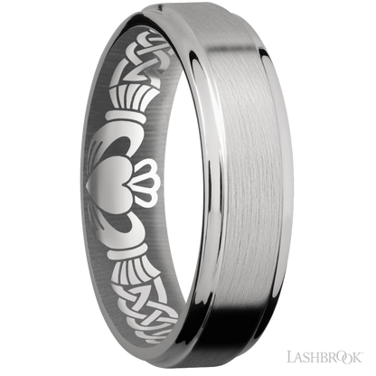 6 mm wide Flat Grooved Edges Titanium band.