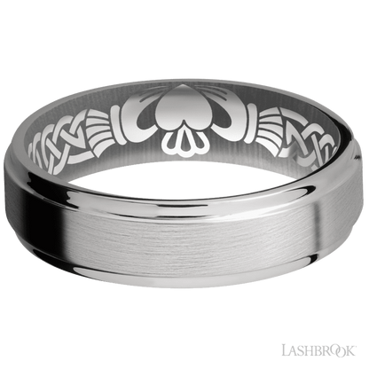 6 mm wide Flat Grooved Edges Titanium band.