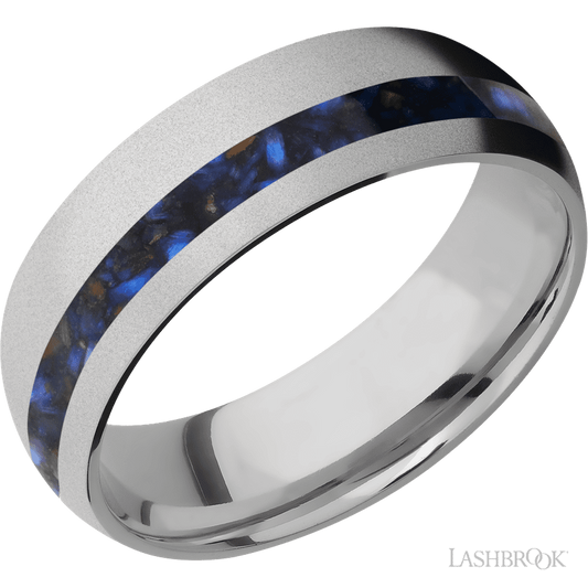 Lashbrook 7mm Domed Titanium Wedding Band — Blue Tiger Eye Inlay