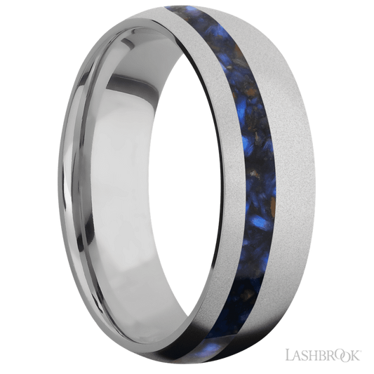 Lashbrook 7mm Domed Titanium Wedding Band — Blue Tiger Eye Inlay
