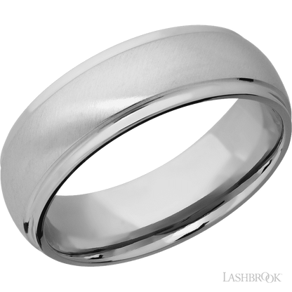 7 mm wide Domed Stepped Down Edges Titanium band.