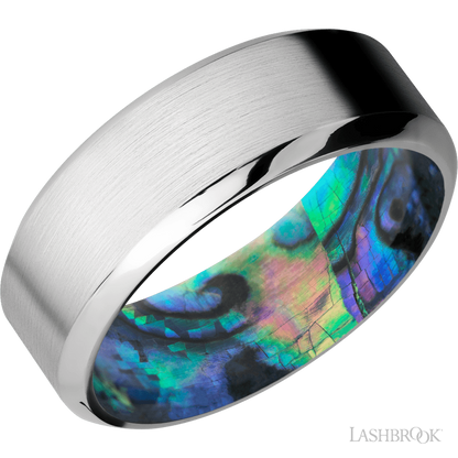 8 mm wide High Bevel Cobalt Chrome band featuring a Abalone sleeve.