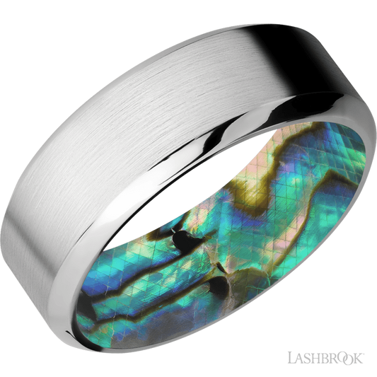Lashbrook 8mm High Bevel Cobalt Chrome Wedding Band — Abalone Sleeve