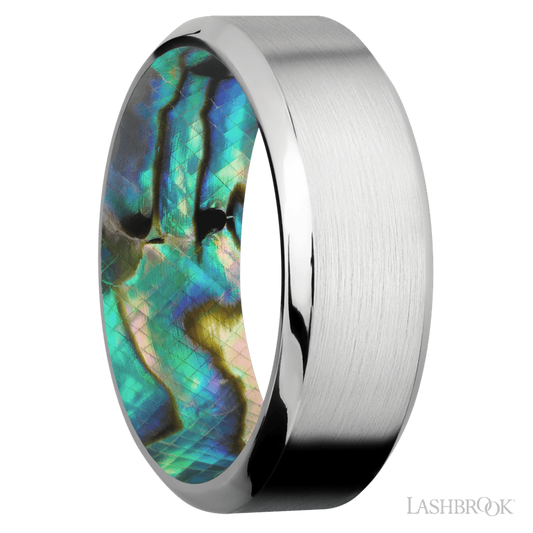 Lashbrook 8mm High Bevel Cobalt Chrome Wedding Band — Abalone Sleeve