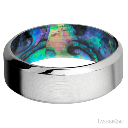 8 mm wide High Bevel Cobalt Chrome band featuring a Abalone sleeve.