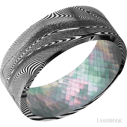 Lashbrook 8mm Flat Tightweave Wedding Band — Black Mother of Pearl Sleeve