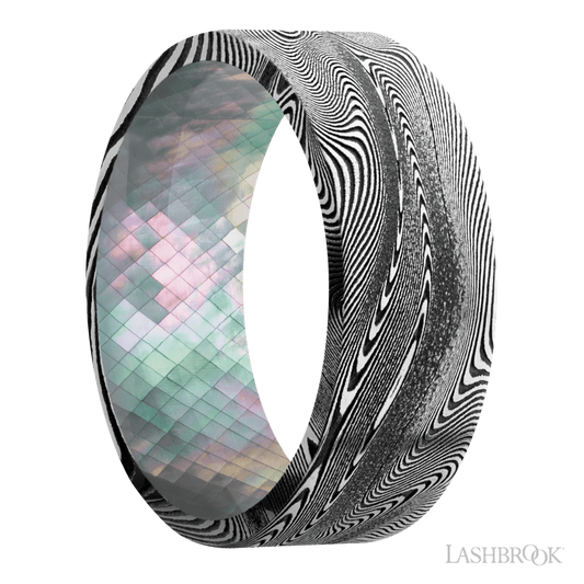 Lashbrook 8mm Flat Tightweave Wedding Band — Black Mother of Pearl Sleeve