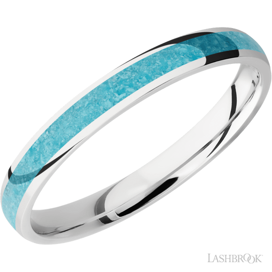 Lashbrook 3mm Domed Cobalt Chrome Wedding Band — Turquoise Inlay