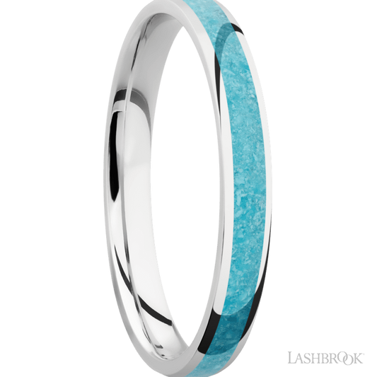 Lashbrook 3mm Domed Cobalt Chrome Wedding Band — Turquoise Inlay