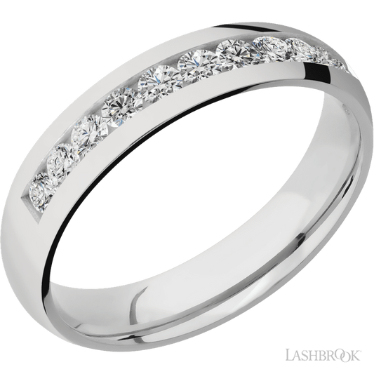 Lashbrook 5mm Domed Cobalt Chrome Wedding Band — Diamond Half Eternity