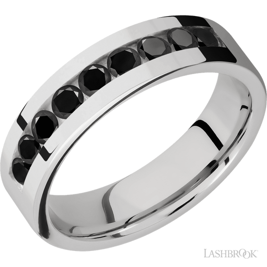 Lashbrook 6mm Flat Cobalt Chrome Wedding Band — Black Diamond