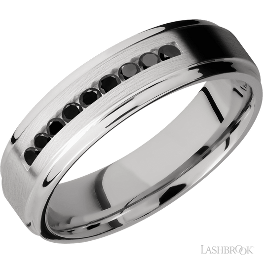 Lashbrook 6mm Flat Grooved Edges Cobalt Chrome Wedding Band — Black Diamond